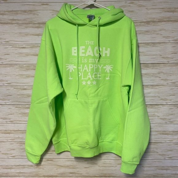 Tops | Neon Green Beach Hoodie | Poshmark